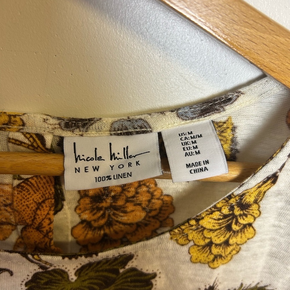 Nicole Miller Floral Print Blouse 100% Linen Size M Fall Cottagecore boho - Picture 7 of 10